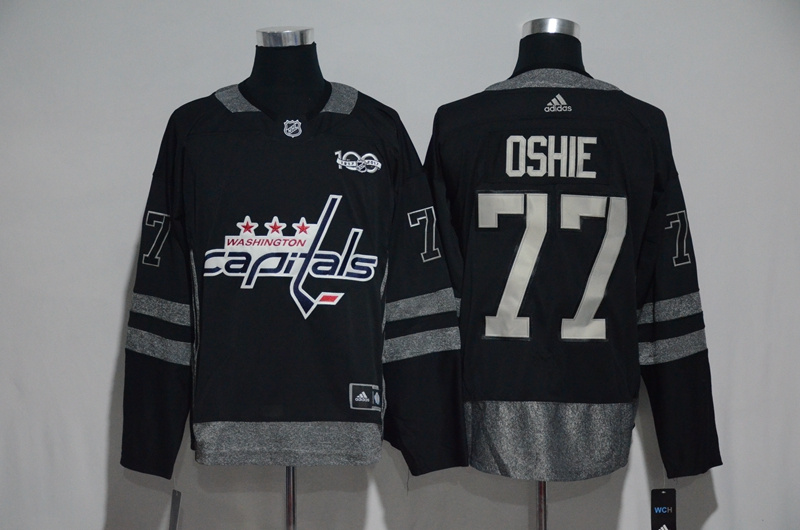 NHL Washington Capitals #77 Oshie Black 1917-2017 100th Anniversary Stitched Jersey->washington capitals->NHL Jersey